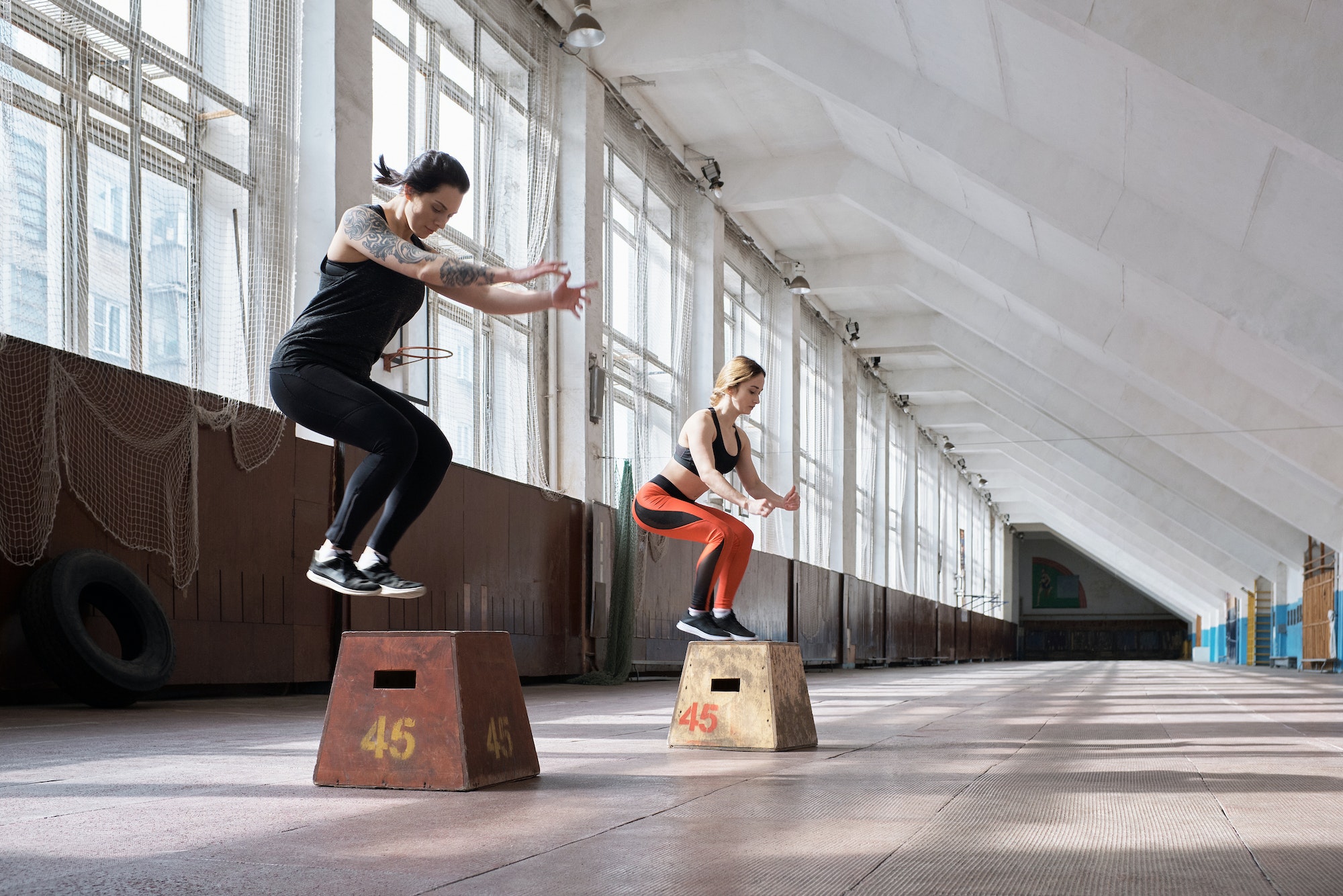 Girls having full-body training